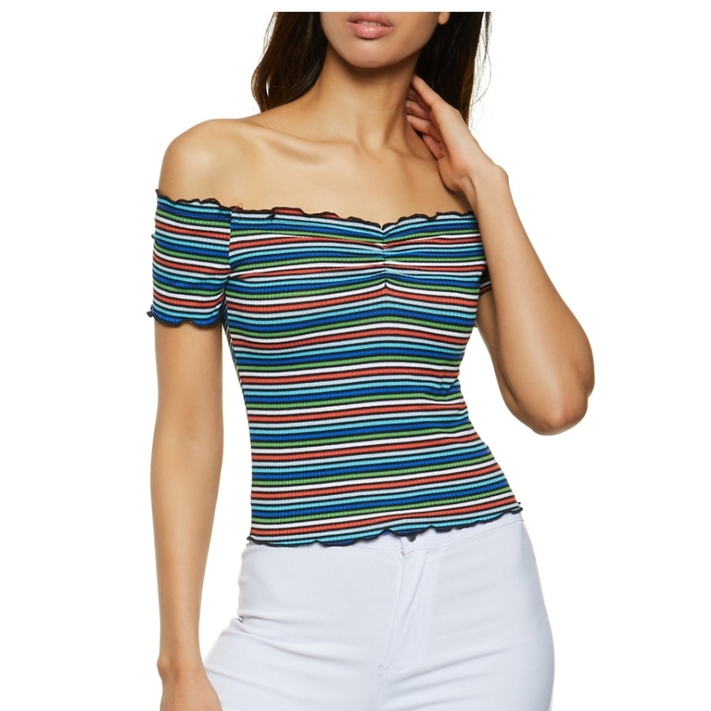 Multi Striped Off the Shoulder Top